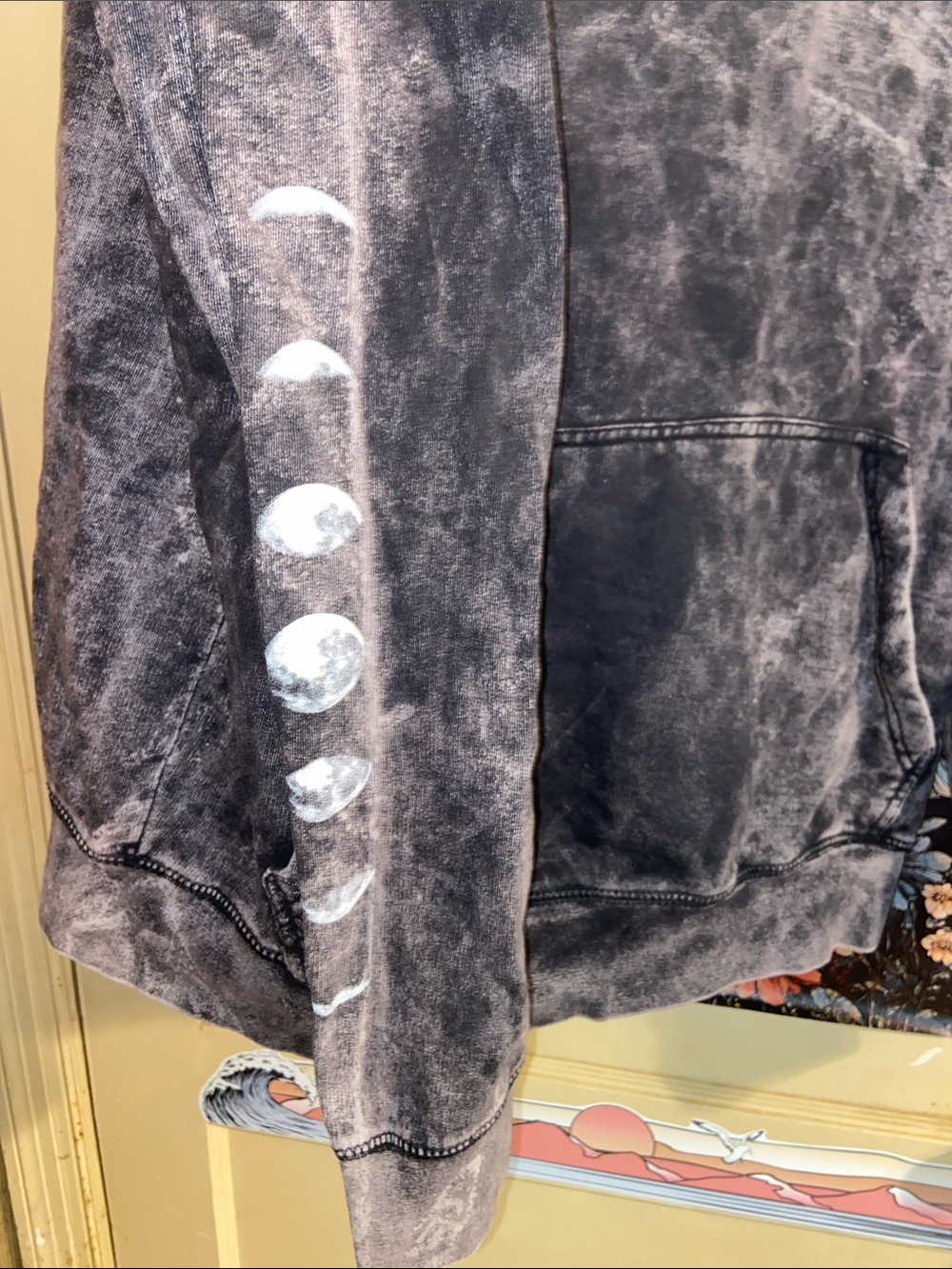 XPLR ACID WASH HOODIE Sam & Colby Brown/Black MOON PHASE SLEEVES - Picture 4 of 9